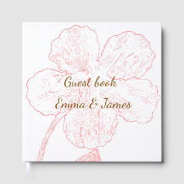 ブッシュピンクの花のラインアート ウェディングゲストブック ゲストブック