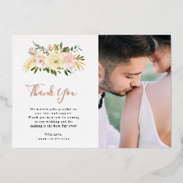 ブッシュピンクの花の写真の結婚式の御礼カード 箔招待状