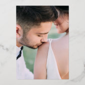 ブッシュピンクの花の写真の結婚式の御礼カード 箔招待状 (裏面)
