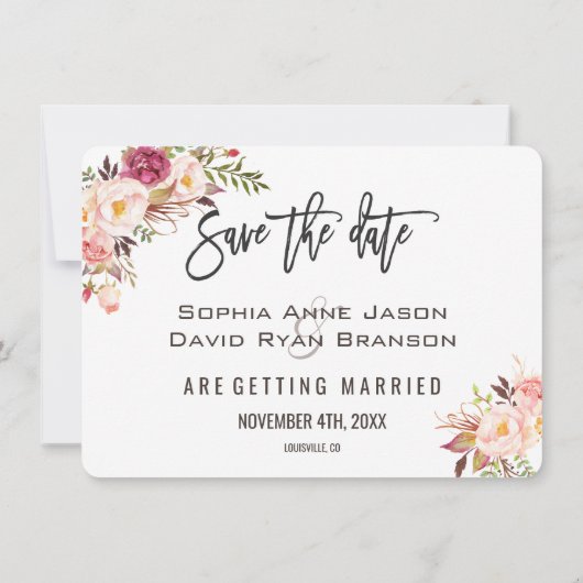 ブッシュピンクの花の写真 手書き Save The Date セーブザデート (裏面)