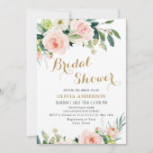ブッシュピンクの花の水彩画 ブライダルシャワー 招待状 (正面)