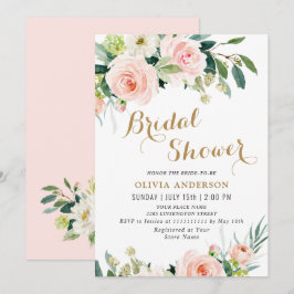 ブッシュピンクの花の水彩画 ブライダルシャワー 招待状