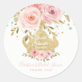 ブッシュピンクの花の紅茶パーティー ウェディングシャワーのお favors ラウンドシール (正面)