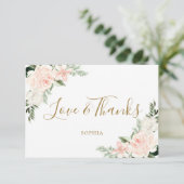 ブッシュピンクの花の結婚前お祝い サンキューカード (スタンド正面)