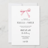 ブッシュピンクの花の結婚式の写真とQRコード 招待状 (正面)