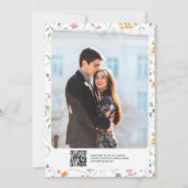 ブッシュピンクの花の結婚式の写真とQRコード 招待状 (裏面)
