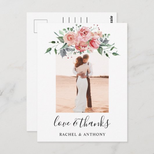 ブッシュピンクの花の結婚式の写真 愛と感謝 ポストカード (正面/裏面)