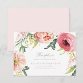 ブッシュピンクの花の結婚式の受付カード 招待状 (正面/裏面)