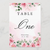 ブッシュピンクの花の結婚式テーブルナンバー 招待状 (裏面)