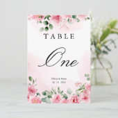 ブッシュピンクの花の結婚式テーブルナンバー 招待状 (スタンド正面)