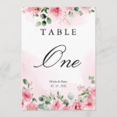 ブッシュピンクの花の結婚式テーブルナンバー 招待状 (正面)