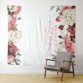 ブッシュピンクの花の結婚式前祝い背景 タペストリー (インサイチュ(横))