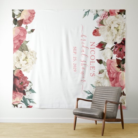 ブッシュピンクの花の結婚式前祝賀会の背景 タペストリー (インサイチュ(横))