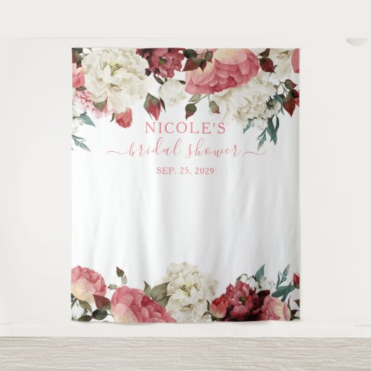 ブッシュピンクの花の結婚式前祝賀会の背景 タペストリー (正面)