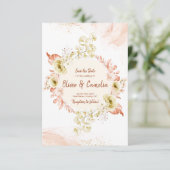 ブッシュピンクの花のSave the Dateカード、結婚式 招待状 (スタンド正面)