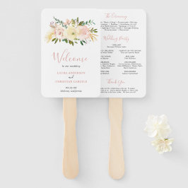 ブッシュピンクの花をあしらったエレガントな結婚式のプログラム ハンドファン