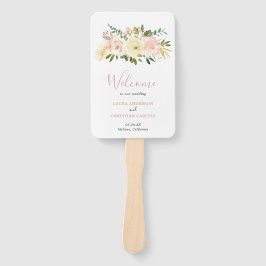 ブッシュピンクの花をあしらったエレガントな結婚式のプログラム ハンドファン
