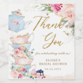 ブッシュピンクの花を飾ったハートフルなティーパーティーのウェディングシャワー ワインラベル (シングルラベル)