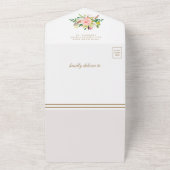 ブッシュピンクの花モダンなアンパサンドとQRコードの結婚式の招待状 オールインワン招待状 (外側)