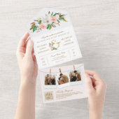 ブッシュピンクの花モダンなアンパサンドとQRコードの結婚式の招待状 オールインワン招待状 (貼ってはがせる)