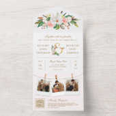 ブッシュピンクの花モダンなアンパサンドとQRコードの結婚式の招待状 オールインワン招待状 (内側)