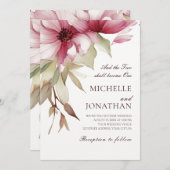 ブッシュピンクの花モチーフのクリスチャン聖書の一節 ウェディング 招待状 (正面/裏面)