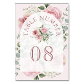 ブッシュピンクの花モチーフのユーカリの結婚式アーチ テーブルナンバー (裏面)