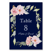 ブッシュピンクの花咲くネイビーブルーの結婚式 テーブルナンバー (正面)