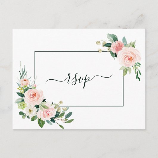 ブッシュピンクの花咲く結婚式の出欠確認 インビテーションポストカード (正面)