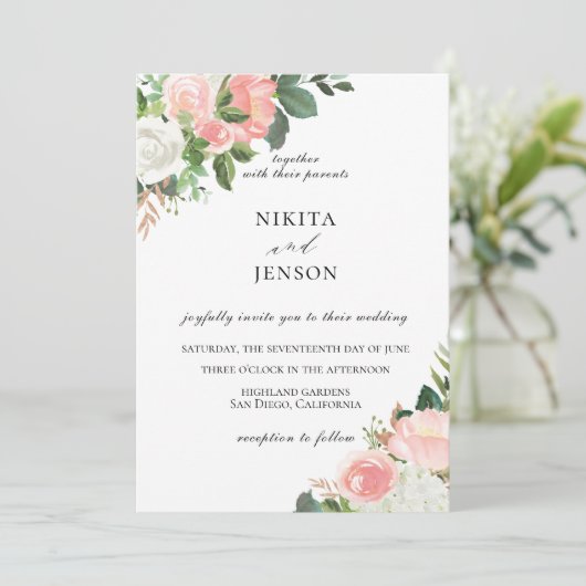 ブッシュピンクの花園ウェディング招待状 招待状 (スタンド正面)