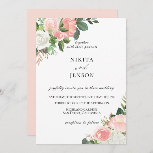 ブッシュピンクの花園ウェディング招待状 招待状 (正面/裏面)