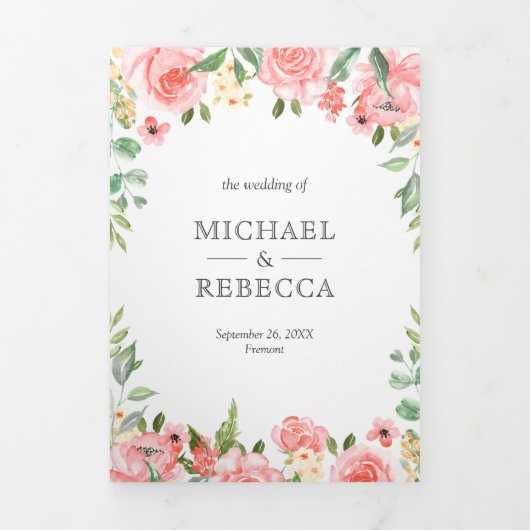 ブッシュピンクの花園フォトコラージュウェディング 三つ折り招待状 (カバー)