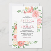 ブッシュピンクの花束が一つになったウェディング 招待状 (正面)