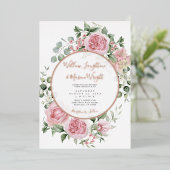 ブッシュピンクの花束 ローズゴールド ウォーターカラー結婚式 箔招待状 (立ち正面)