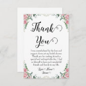ブッシュピンクの花柄の結婚式前祝い感謝カード サンキューカード (正面/裏面)