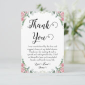 ブッシュピンクの花柄の結婚式前祝賀会の感謝カード サンキューカード (スタンド正面)
