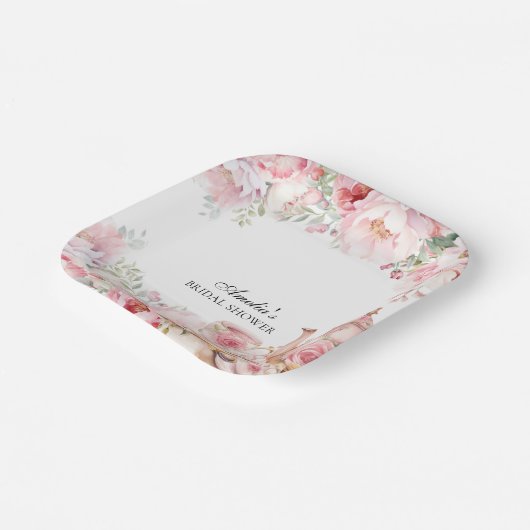 ブッシュピンクの花柄アフタヌーンティーパーティーシャワー ペーパープレート (傾斜あり)