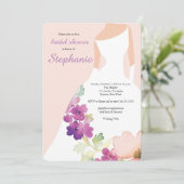ブッシュピンクの花柄ドレス ブライダルシャワー招待状 招待状 (スタンド正面)