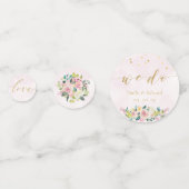 ブッシュピンクの花柄パーソナライズされた結婚式のテーブル コンフェッティ (正面)