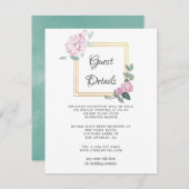 ブッシュピンクの花柄幾何学模様の結婚式ゲスト詳細 エンクロージャーカード (正面/裏面)