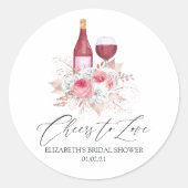 ブッシュピンクの花柄 ワインチェックのブライズシャワー ラウンドシール (正面)