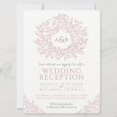 ブッシュピンクの葉のモノグラムアート結婚式の披露宴 招待状 (正面)