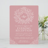 ブッシュピンクの葉のモノグラム結婚式の受付写真 招待状 (スタンド正面)