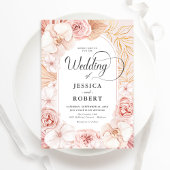 ブッシュピンクの蘭と芍薬の結婚式 招待状