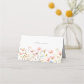ブッシュピンクの野花の草原の結婚式 プレイスカード (正面)