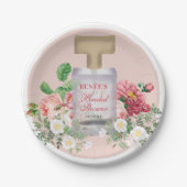 ブッシュピンクの香水ボトル フラワーブライダルシャワー ペーパープレート (正面)