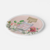 ブッシュピンクの香水ボトル フラワーブライダルシャワー ペーパープレート (アングル)