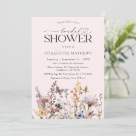 ブッシュピンクのiWildflower水彩ブライダルシャワー 招待状