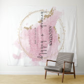 ブッシュピンクゴールドのブランチとバブルリースナップ写真背景 タペストリー (インサイチュ(横))