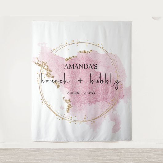 ブッシュピンクゴールドのブランチとバブルリースナップ写真背景 タペストリー (正面)